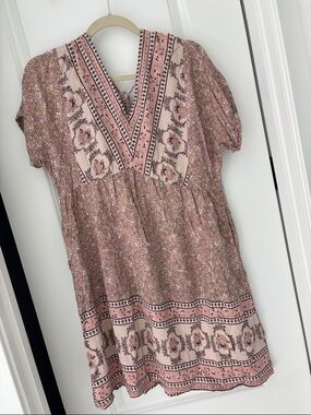 Pink Floral V-Neck Boho Dress size large